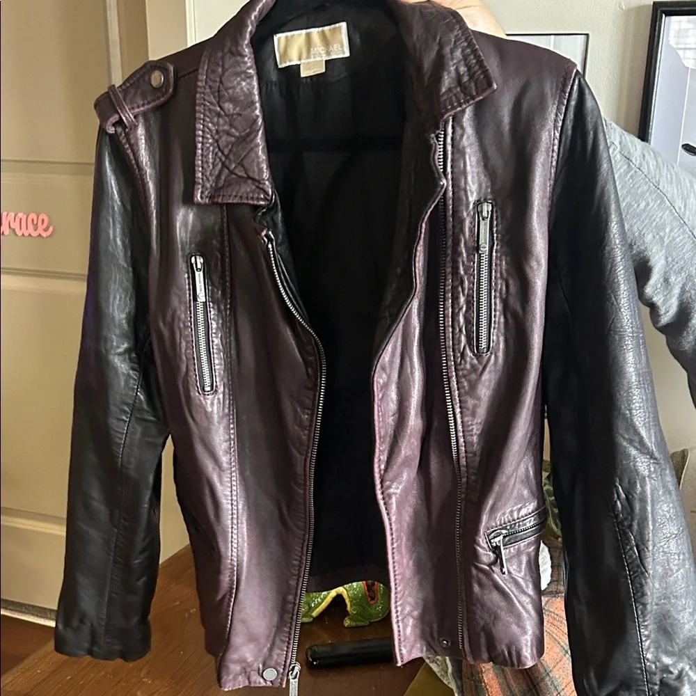 Michael Kors Burgundy and Black Leather Jacket - Picture 7 of 9